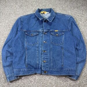 Vintage Rustler Denim Jacket Trucker Dark Wash Size XL USA Made 80s